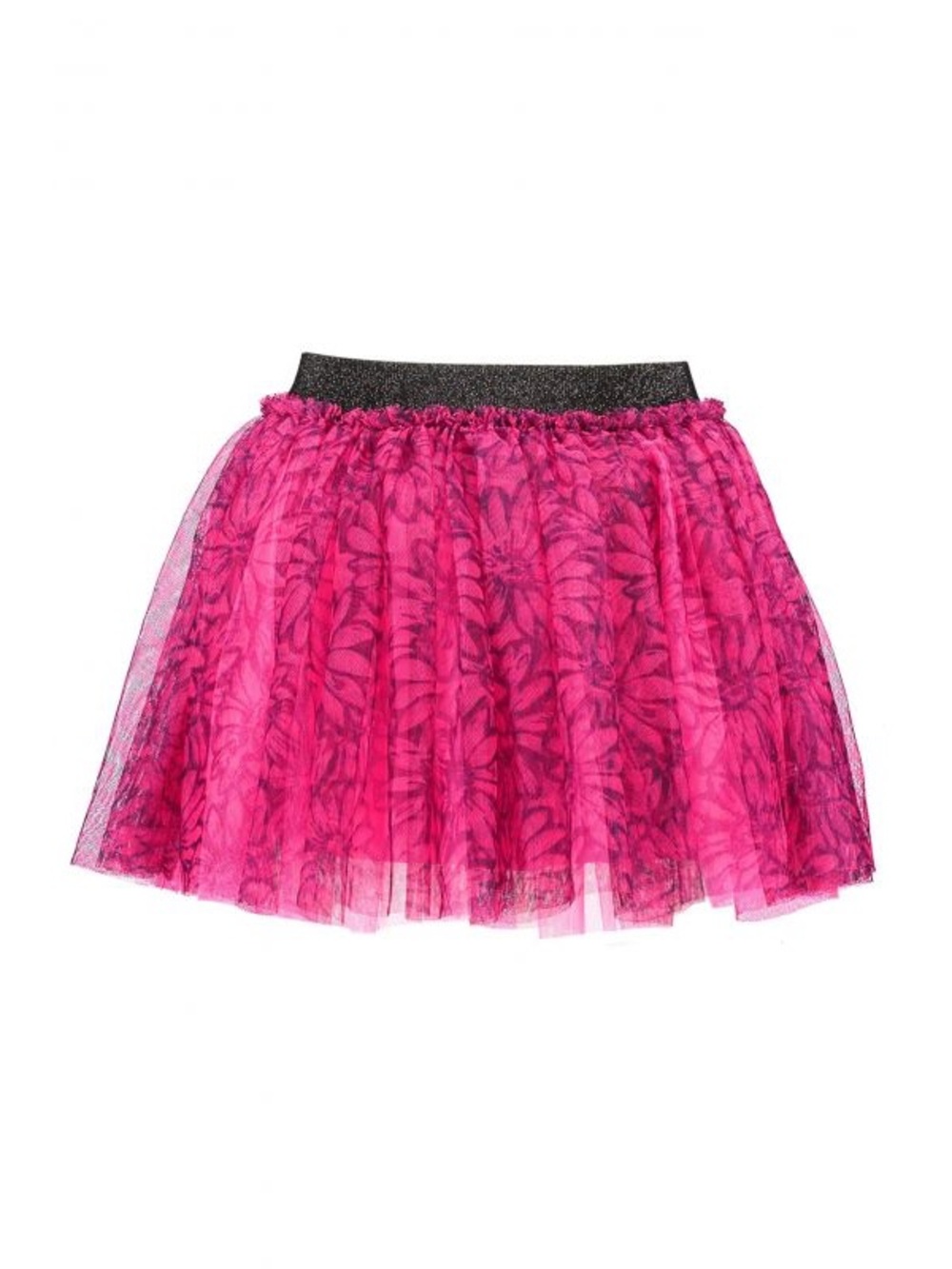 Girls' Hot Pink Floral Tulle Skirt with Glitter Waistband